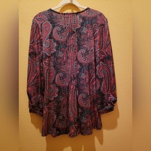 Fuisha, Purple and Navy Blue Button Down Soft Paisley Tunic